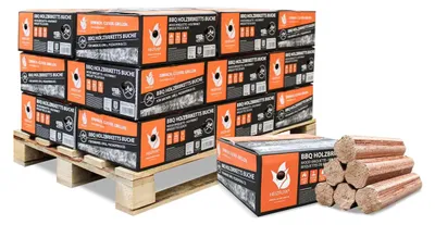 Produktbild von Heizfuxx BBQ-Buchenholzbriketts 18kg x 18 Gebinde 324kg 18er Palette