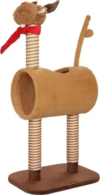Produktbild von Kratzbaum 98 cm Katzenturm im Hirschdesign, mit Höhle, Spielball, Jutestämme Braun