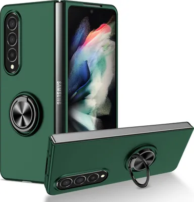 Produktbild von Samsung Z Fold4 Hülle, Dünn Hart PC Schutzhülle mit Ringhalter Ständer für Samsung Galaxy Z Fold 4 5G Grün