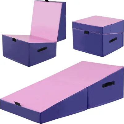 Image de Tapis de gymnastique 2 en 1 avec poignée de transport Tapis de gymnastique incliné Tapis de sol souple en forme de coin
