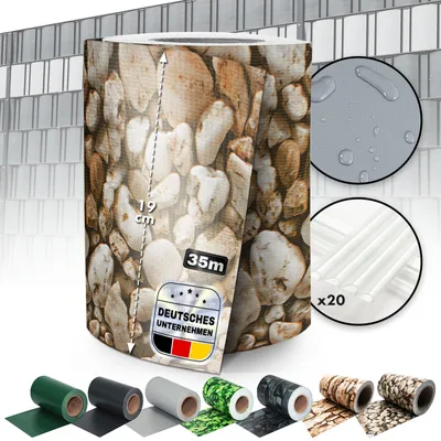 Produktbild von PVC Sichtschutzstreifen für Einzel- & Doppelstabmatten inkl. 20 Befestigungsclips Kies-Optik 19 cm x 35 m