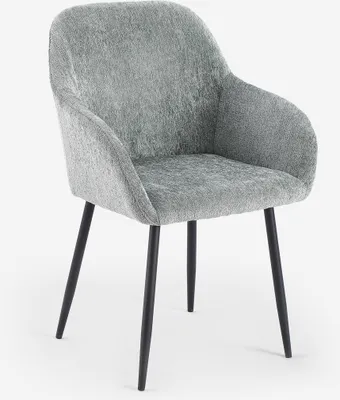 Image de Chaise chenille moderne avec accoudoirs pour la salle à manger et la cuisine Daiva - Vert foncé