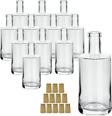 Immagine prodotto di set di 12 bottiglie di vetro 250 ml Prim con tappo (SK) - Bottiglie piccole 0,25 l in vetro di alta qualità con tappo - Bottiglia di vetro con tappo in sughero