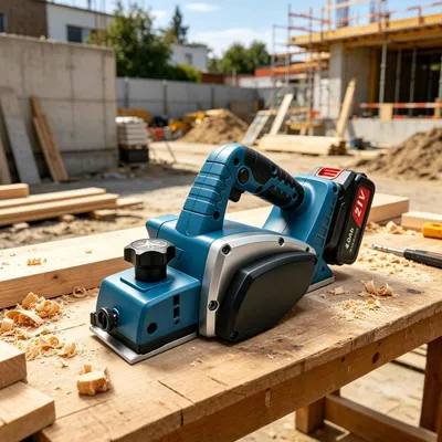 Produktbild von AIORBER Akku Elektrohobel 21V Bürstenlos 15000U/min mit Aluminium Bodenplatte Spanfeineinstellung 0-2mm Holz Hobelmaschine Blau Schwarz