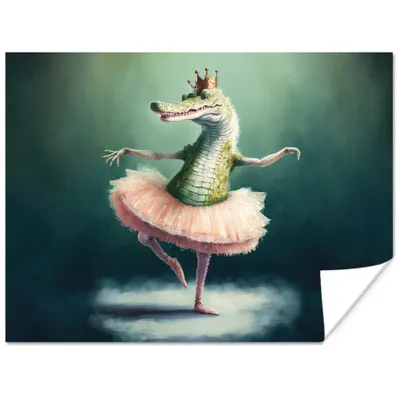 Produktbild von MuchoWow® Poster Krokodil - Krone - Gold - Ballett - Porträt 120x90 cm - Wandbild