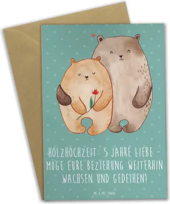 Produktbild von Mr. & Mrs. Panda Grußkarte 5. Hochzeitstag Holzhochzeit - Meeresbrise - Geschenk, weihnachtskarten, Heirat, dankeskarten, glückwunschkarten, einladungskarten, Jahrestag