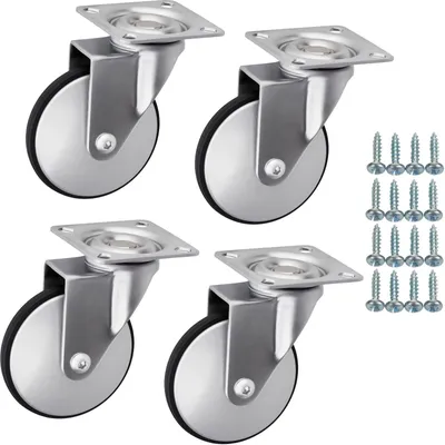 4 Möbelrollen LINDAU Ø 75 mm, silbergrau/schwarz, ohne Bremse, bis 120 kg