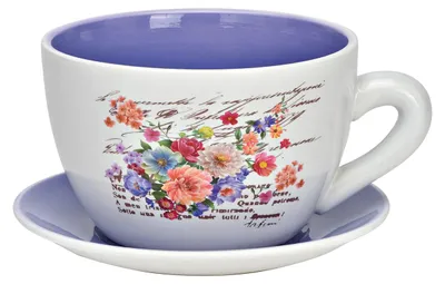 Productafbeelding van Plantenpot met bloemendecor van keramiek, lila/wit (B/H/D) 25x14x23 cm