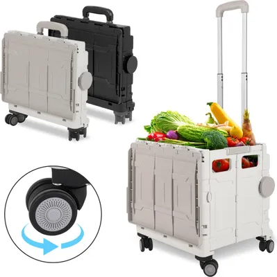 Image de Jayseuw Chariot à provisions Pliable jusqu'à 55KG avec poignée télescopique & roulette pivotante à 360° pour le shopping Voyage Camping Blanc