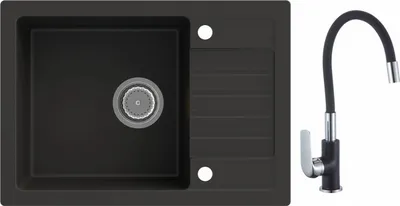 Produktbild von MIT ARMATUR - Rein Schwarz LINDBERGH® Granit Spüle "SIM44" + "1-Tubo" Einbauspüle Küchenspüle Spülbecken