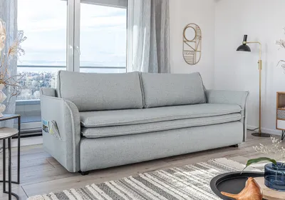 Produktbild von MIUFORM Charming Charlie - Sofa mit Bettfunktion und Bettkasten - 225x92cm - Hellgrau - 3-Sitzer Schlafsofa
