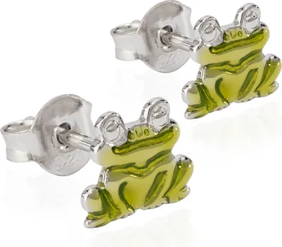 Produktbild von Paar Ohrstecker Frosch grün-schwarz 925 Silber Anlaufschutz 7x8mm Ohrringe klein