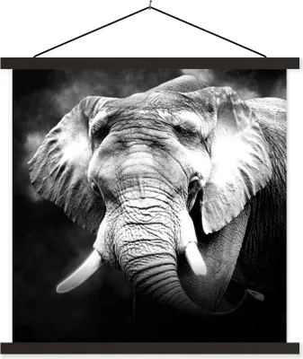Produktbild von MuchoWow® Textilposter Elefant - Rauch - Zähne - Schwarz - Weiß 40x40 cm mit schwarzem Rahmen - Fotos