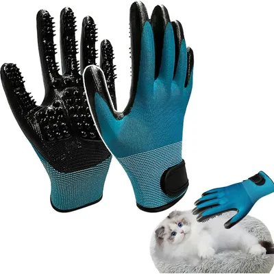 Produktbild von Pflegehandschuhe für Haustiere aus Silikagel, Blau, zum Baden und Massieren
