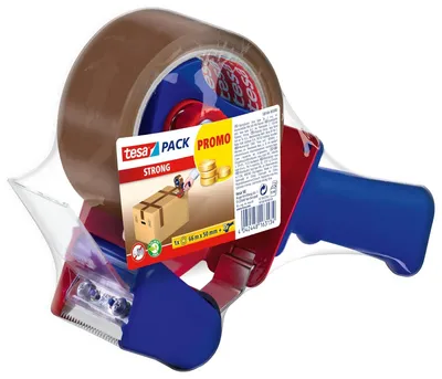 Productafbeelding van Tesa sterke handafroller met 1 rol bruin pakketlint, pakketlintafroller
