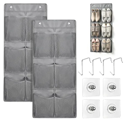 Schuh-Organizer über der Tür, 6 Fächer, Grau, 25x41x3,2 cm