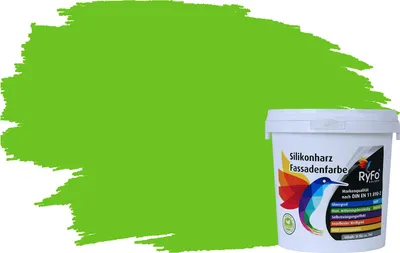 Produktbild von RyFo Colors Silikonharz Fassadenfarbe Lotuseffekt Trend Grüntöne Limettengrün 1l - bunte Fassadenfarbe, weitere Grün Farbtöne und Größen erhältlich, Deckkraft Klasse 1