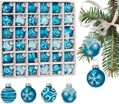 Produktbild von BRUBAKER 36-teiliges Set Weihnachtskugeln mit 3 cm Baumkugeln - Handdekorierter Christbaumschmuck Mini Kugeln, Blau