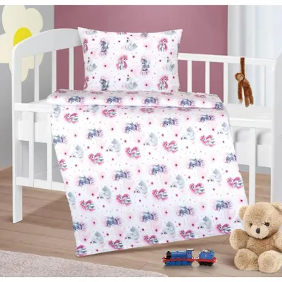 Obrázok produktu pre Detská bavlnená posteľná bielizeň – ružová, sivá – 100x135, 45x60