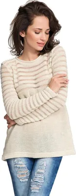 Immagine prodotto di Maglia da donna in maglia a collo tondo; beige S/M 36/38