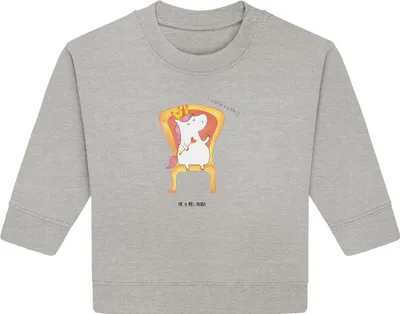 Produktbild von Mr. & Mrs. Panda Organic Baby Pullover Einhorn König 24. - 36. Monat - Heather Grey - Geschenk, Unicorn, Krone, Bundeskanzler, Kaiser, Bullover, Präsident, Prinzessin