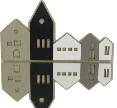 Produktbild von POSIWIO Häuserzeile L Schwarz Weiß & Grau Länge 30 cm Höhe 16 cm - MDF