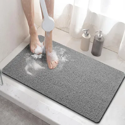 Produktbild von Duschmatte rutschfest 60x40cm, PVC-Luffa mit Drainagelöchern, schnell trocknend, grau, ohne Saugnäpfe
