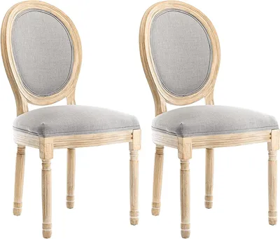 Produktbild von 2er Set Esszimmerstühle aus Holz mit gepolsterter Sitzfläche, Grau, Französische Vintage-Landhausstil-Stühle für Esszimmer, Wohnzimmer und Küche