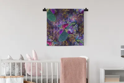 Produktbild von MuchoWow® Wandteppich Wandbehang Muster - Pfau - Violett 60x60 cm Tapisserie Dekoration Wandtuch - Dekorationen - Wand Decke