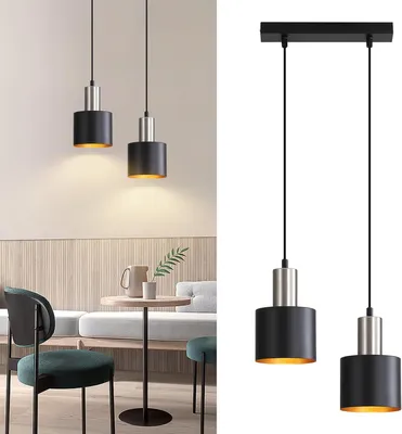 Obrázok produktu pre ZMH Závesná lampa jedálenský stôl E27 závesná lampa kuchynská lampa závesná 2 plamene lampa do jedálne čierna zlatá závesná lampa kuchynský ostrov bez žiarovky