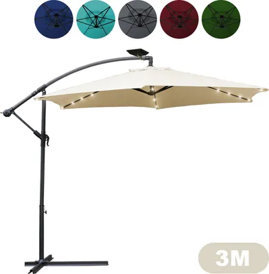 Produktbild von TolleTour Ampelschirm 300cm LED-Beleuchtung & Kurbel – UV-Schutz wasserabweisend knickbar – Sonnenschirm Marktschirm – Beige