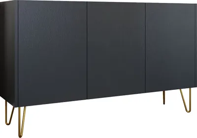 Produktbild von MIRJAN24 Kommode Narine K144 mit 3-Türen, Gold pulverbeschichtet Füße, Ohne Griffe (Farbe: Schwarz Graphit / Schwarz Graphit + Marmor Schwarz Royal)