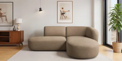 Produktbild von Ecksofa Designersofa BABETTE in Stoff Lins Hellbraun Ottomane Rechts
