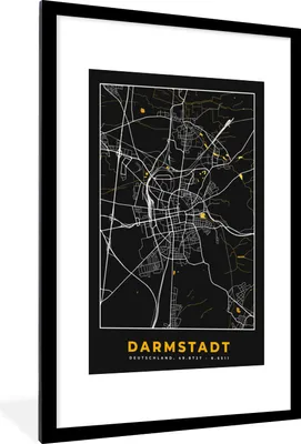 Produktbild von MuchoWow® Gerahmtes Poster Darmstadt - Karte - Stadtplan - Gold - Deutschland 60x90 cm - Poster mit Schwarzem Bilderrahmen Wandposter Rahmen Foto Bilder - Dekoration - Wandposter Wohnzimmer - Hochwertig