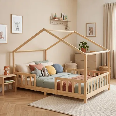 Obrázek produktu pro Dětská postel "Treviolo" v domácím vzhledu s ochranou proti vypadávání borovicového dřeva 120 x 200 cm barvy dřeva