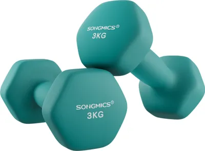 Produktbild von SONGMICS Hanteln, 2er Set, 2 x 3 kg, Hantelset, Kurzhanteln, Hexagon, Neopren-Beschichtung, Krafttraining, Workout, Fitnesstraining, für Zuhause