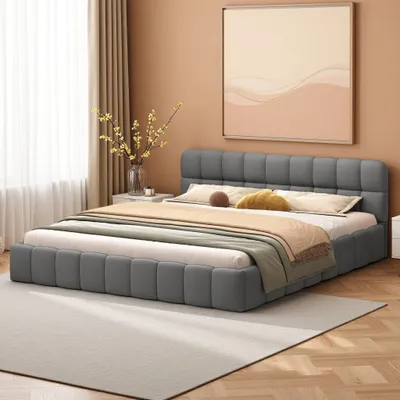 Obrázok produktu pre Čalúnená posteľ Fortuna Lai 160x200 cm, manželská posteľ s operadlom, lamelový rošt a ľanový poťah, sivá