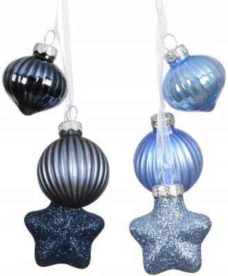 Imagen del producto de Adornos navideños de vidrio para el árbol de Navidad, juego de 3 unidades, color azul, 4 x 11,5 cm