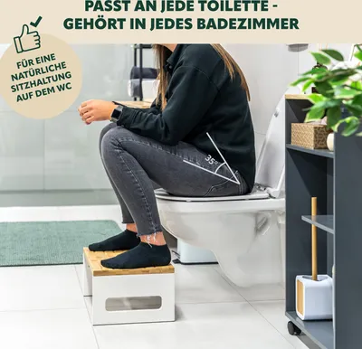 Produktbild von eluno Toilettenhocker, Fußbank aus Bambus, platzsparend zusammenklappbar, weiß