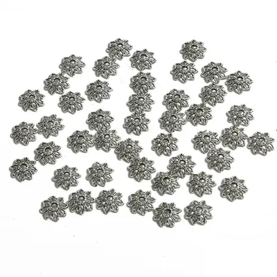 Produktbild von Kralenkappen – Antike Silberblüten – 9 mm – 50 Stück