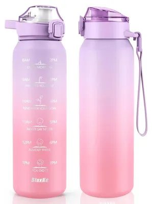 Immagine prodotto di Borraccia in acciaio inossidabile da 1 litro con indicatore del tempo, color lilla/rosa