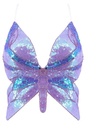 Produktbild von Mocure Damen Shimmer Pailletten Crop Top Low-Cut Tube Top Butterfly Rave Tank We