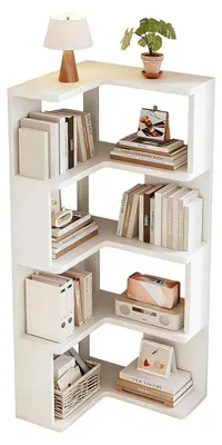 Immagine prodotto di Scaffale angolare in legno bianco, 4 ripiani, 60 cm