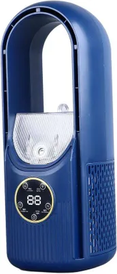 Immagine prodotto di Ventilatore portatile con luce blu, 6 velocità, piccolo nebulizzatore da tavolo silenzioso con alimentazione USB e timer, ideale per l'ufficio e la camera da letto