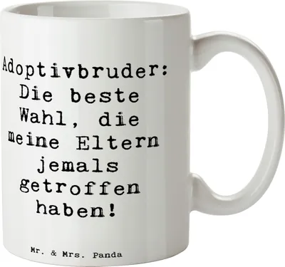 Produktbild von Mr. & Mrs. Panda Becher Spruch Adoptivbruder Liebe - Weiß - Geschenk, Familie, Dankeschön, kakaobecher, kaffeetasse keramik, Familienverbindung, herzerwärmende Sprüche