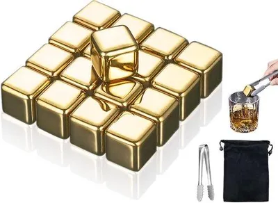 Produktbild von Famanu Whiskystenen aus Edelstahl - 16 Stück in Gold