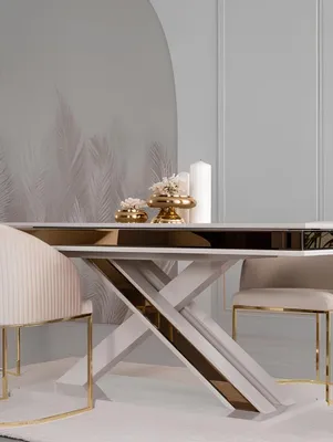 Produktbild von X Beine Esstisch Säulentisch Luxus Tische Weiß Gold Tisch Möbel Holz
