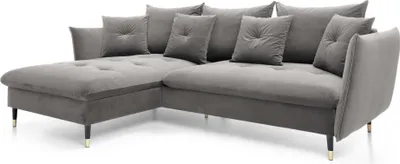 Zdjęcie produktu dla FURNLUX Sofa narożna Glam szaro-czarno-złota 258 cm / Kolor główny: szary / Wymiary: 258 x 91 x 167 cm