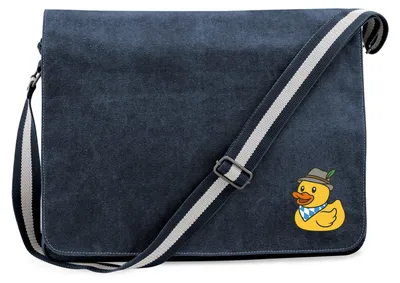 Produktbild von Huuraa Umhängetasche Quietscheente Bayern Gummiente 14 Liter Vintage Navy Canvas Laptoptasche Geschenkidee