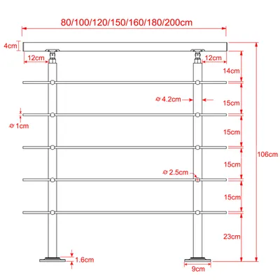 Produktbild von Sessamen-LP 100cm Treppengeländer Edelstahl-Handlauf Geländer Geländerstäben Terrassengeländer Bausatz Treppen (100cm, 5 Querstreben)